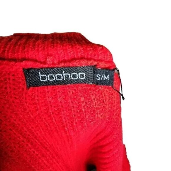 Boohoo Red Edge-to-Edge Waffle Knit Open Cardigan | Women's Small | NWT - Picture 5 of 8